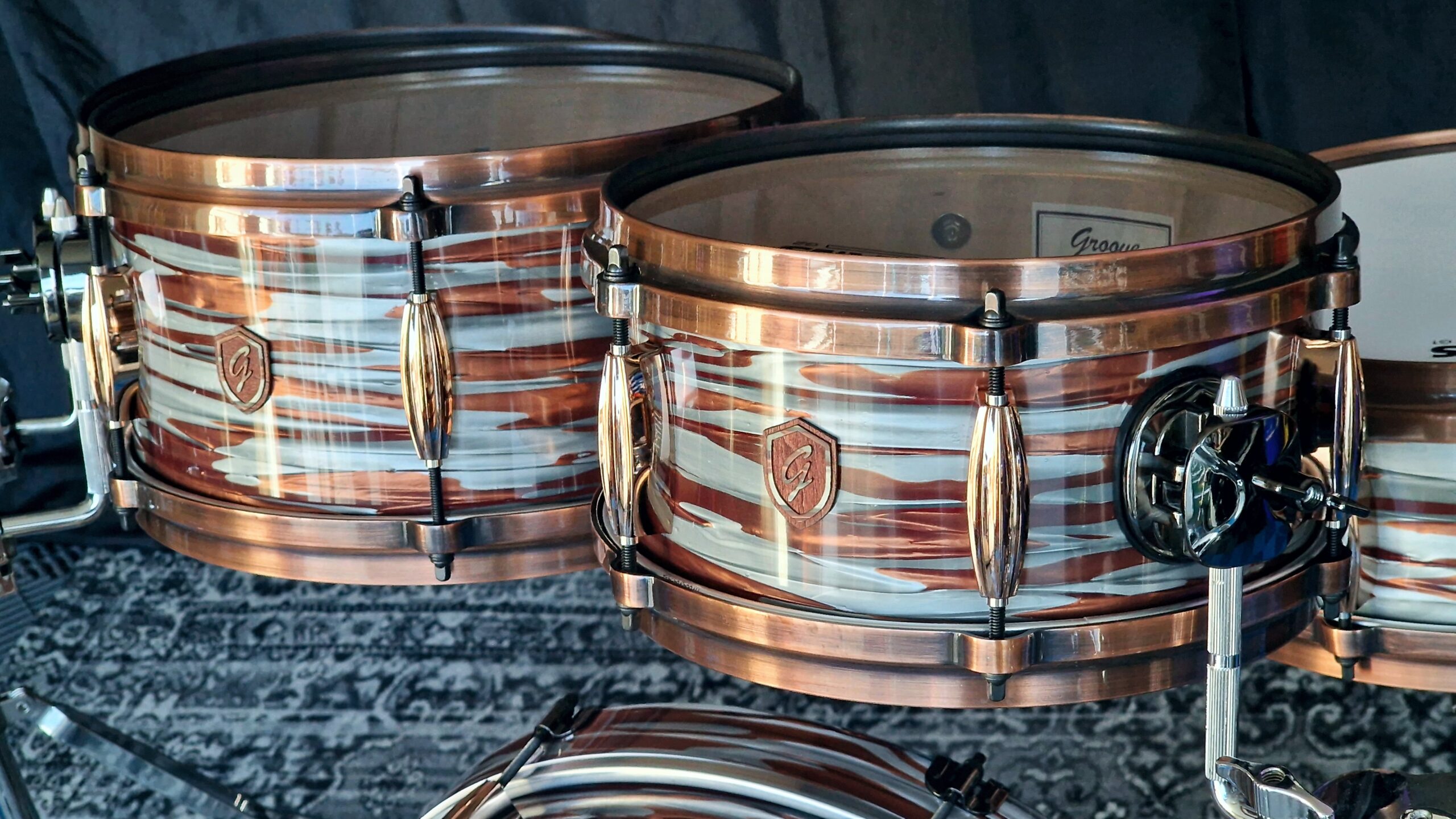 Pink Oyster over Maple/Walnut Double Pancake Drums - Image 2