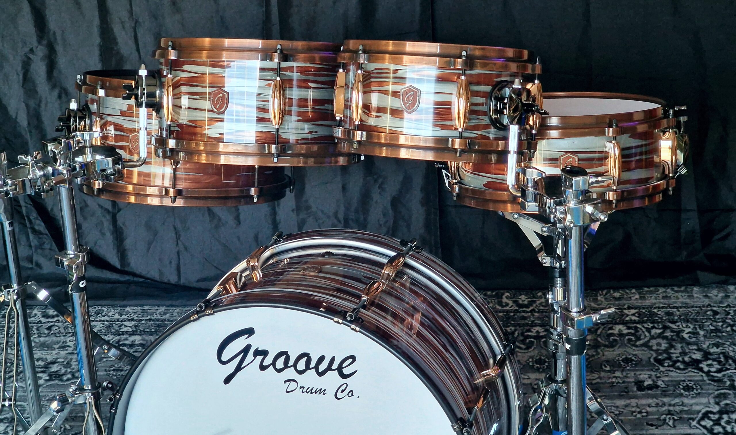 Pink Oyster over Maple/Walnut Double Pancake Drums - Image 3