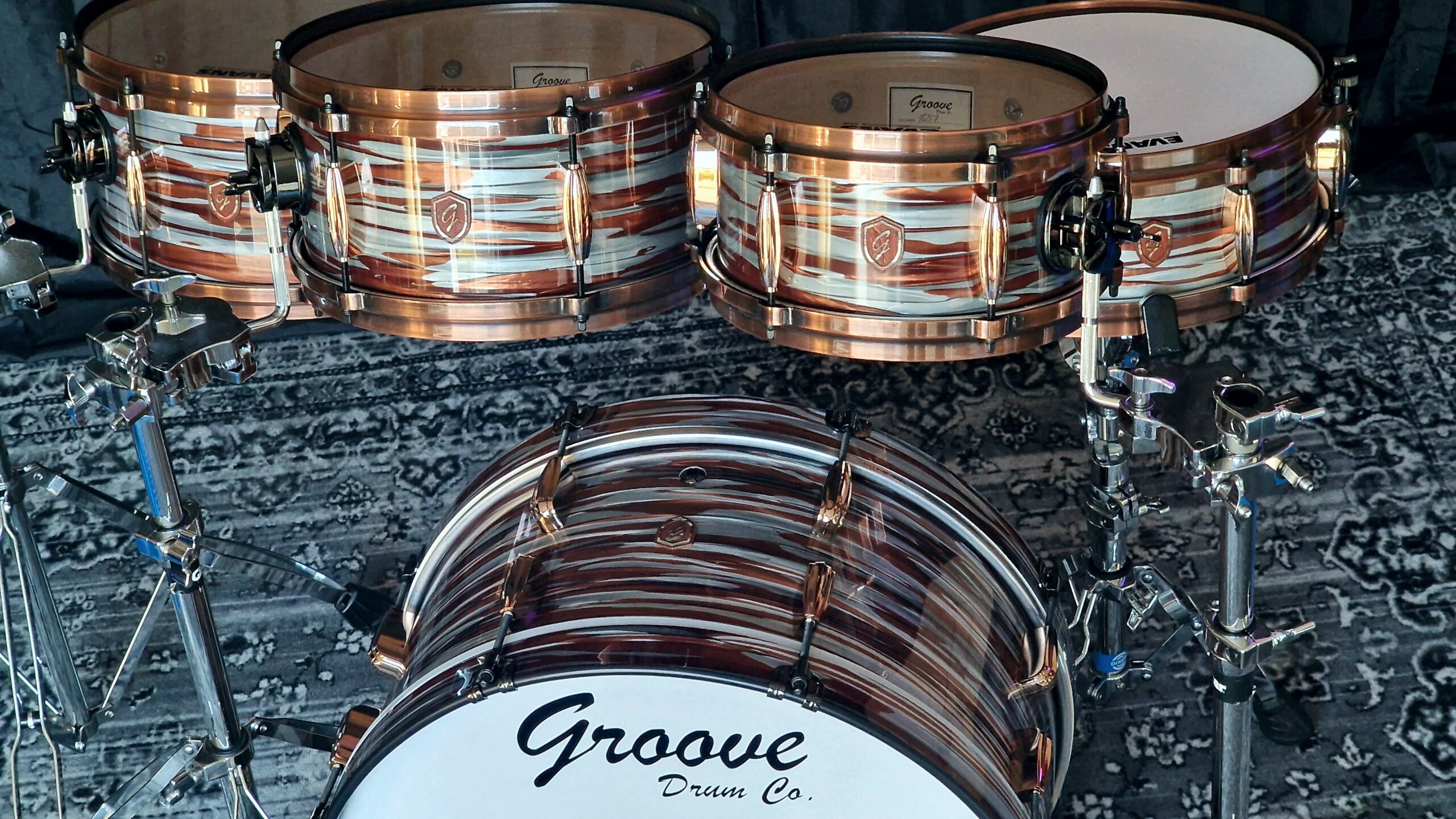 Pink Oyster over Maple/Walnut Double Pancake Drums