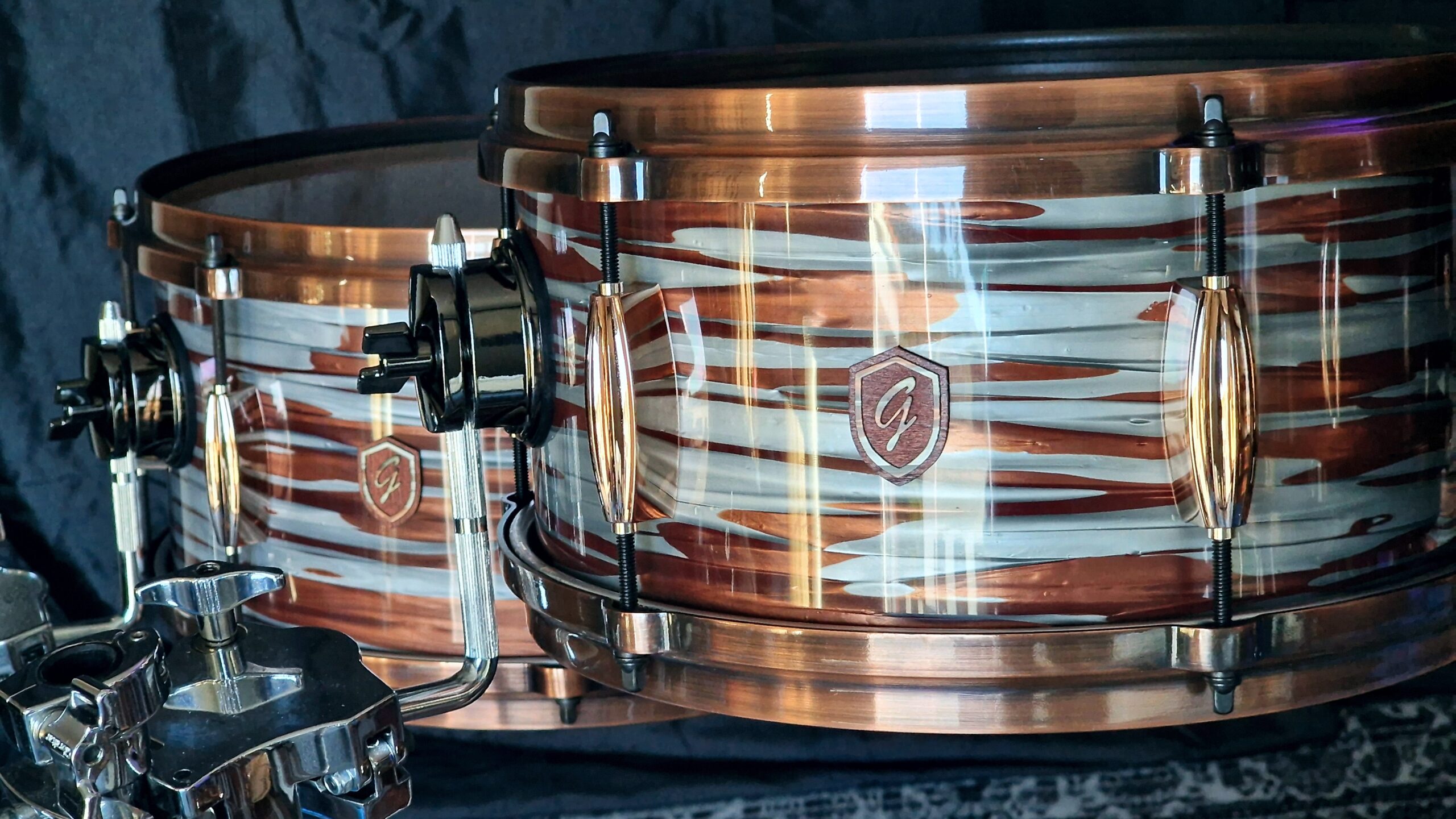 Pink Oyster over Maple/Walnut Double Pancake Drums - Image 6