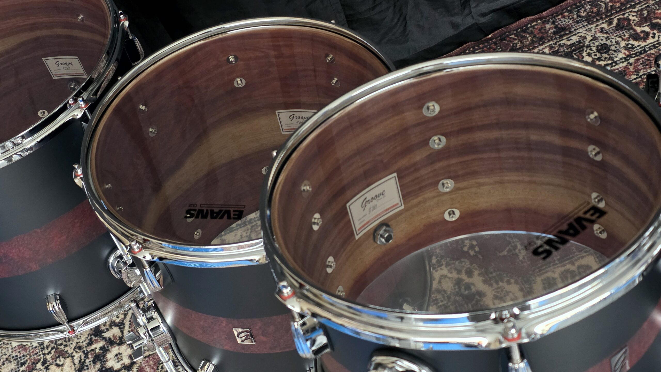 Cherry Black Brushed Red Wild Padauk Drums - Image 6
