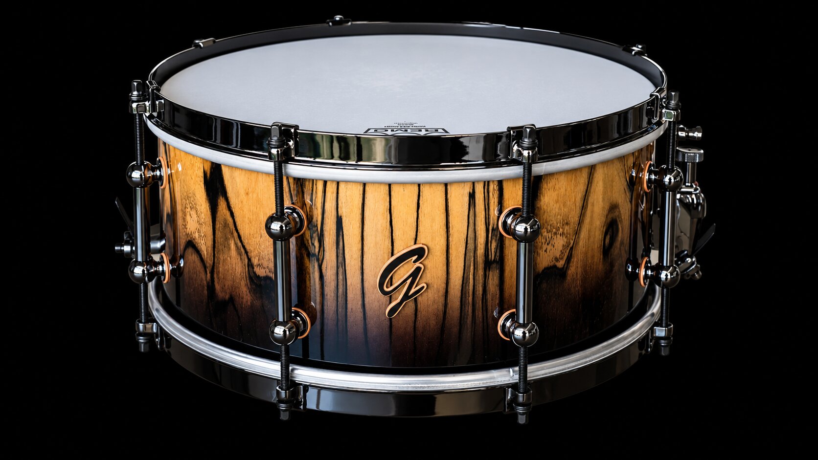 14x6.5" Royal Ebony Black Fade over Mahogany Snare