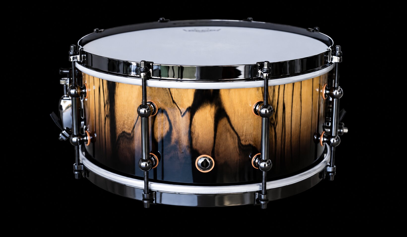 14x6.5" Royal Ebony Black Fade over Mahogany Snare - Image 3