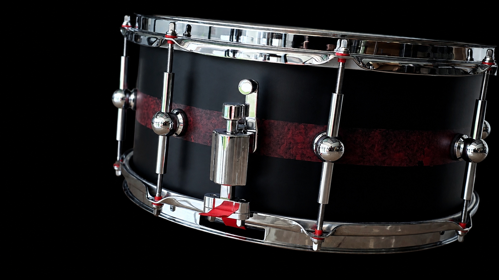 14x6.5" Matte Black Brushed Red Cherry Snare - Image 2