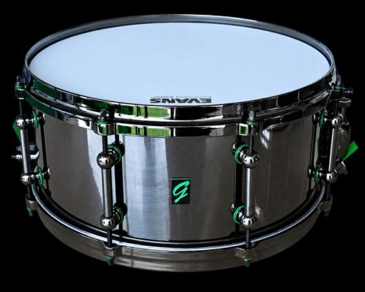 Featured image for “14x6.5" Black Nickel over Brass Green Gaskets Snare”