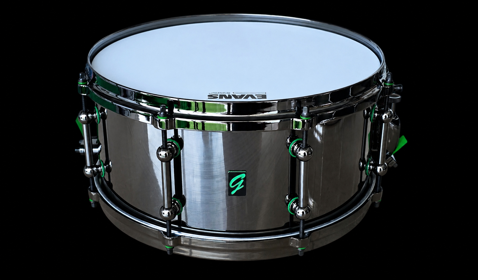 14x6.5" Black Nickel over Brass Green Gaskets Snare